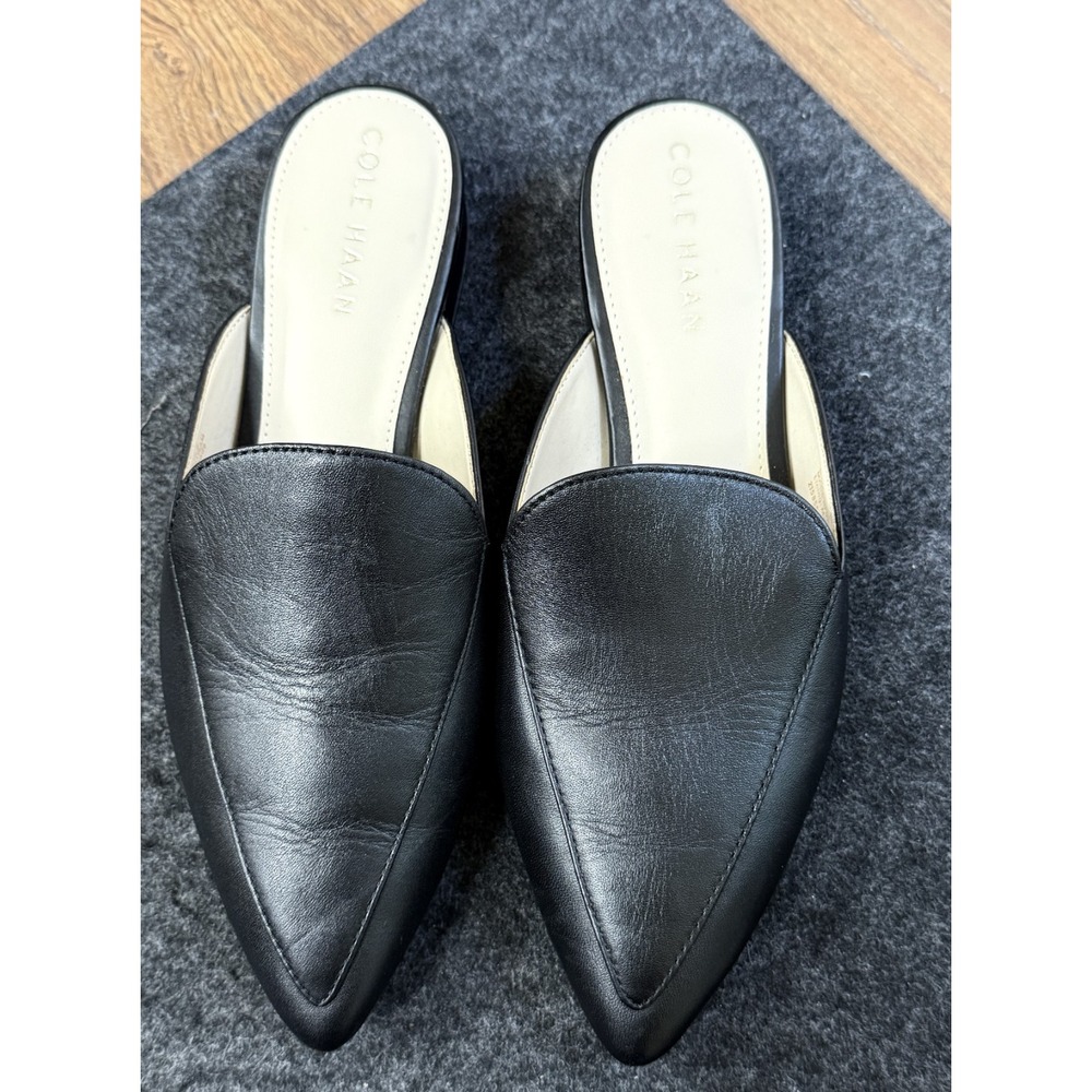 Cole Haan Womens Piper Mule Heel Black Leather Sharp Pointed Toe Outdoor 5.5B